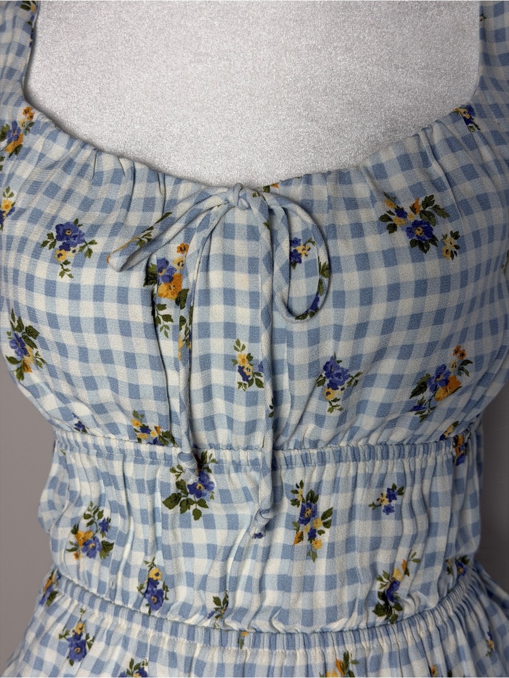 Reformation Liya Top Light Blue Gingham Smocked Floral Tank Small - Picture 6 of 10